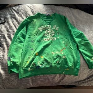 MENS POLO RALPH LAUREN GREEN AND PAINTED SPLATTERS XXL SWEATSHIRT